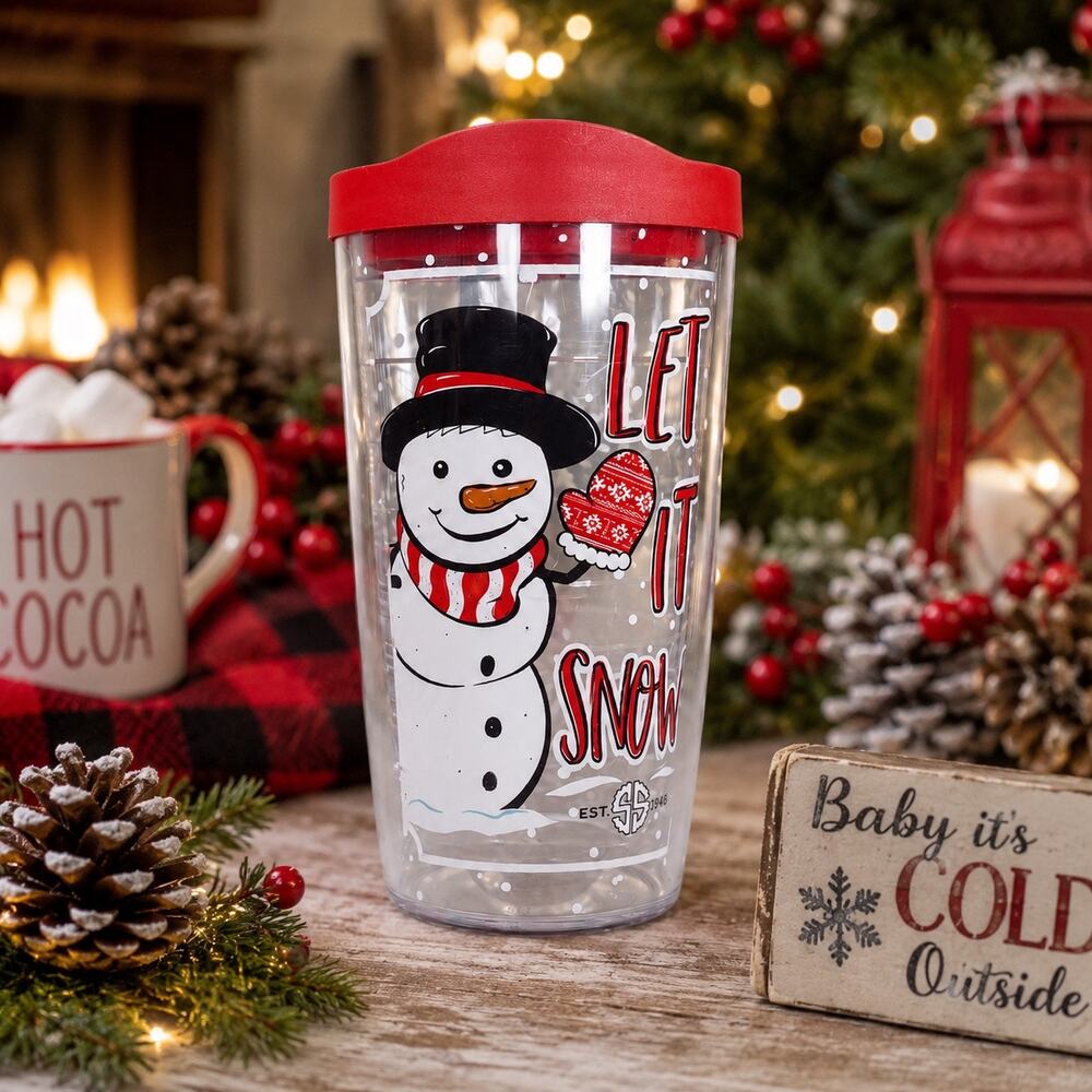 Tervis Simply Southern Let It Snow Snowman Holiday Tumbler 16 oz Red Lid